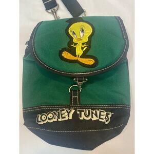 VTG 90s Looney Tunes TWEETY Bird Mini Backpack Bag Green Canvas